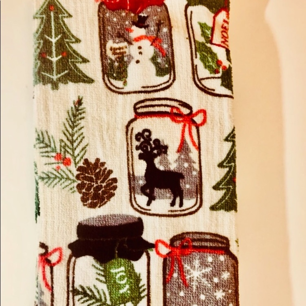 2 Christmas Mason Jars Kitchen Towels Rustic Woods